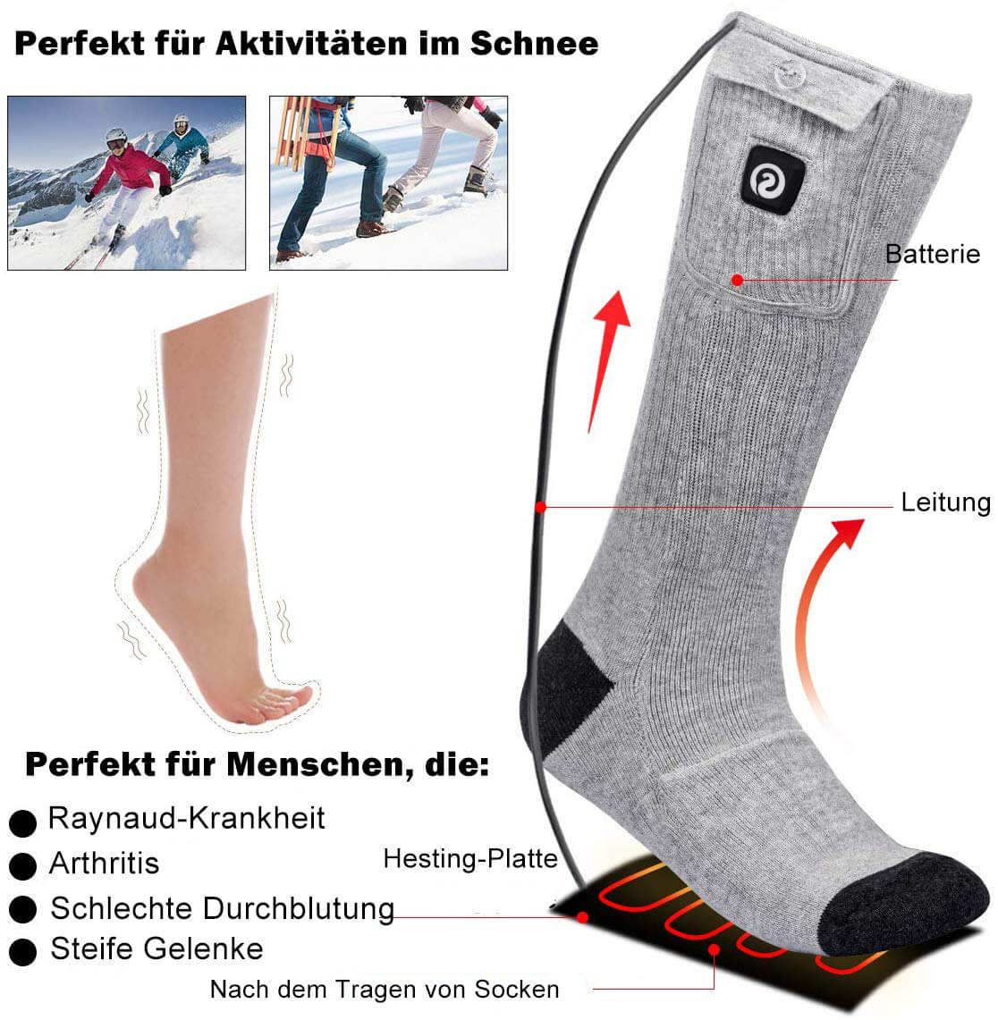 Beheizbare Socken mit Akku - 6 Stunden Heizzeit für kalte Füße 4