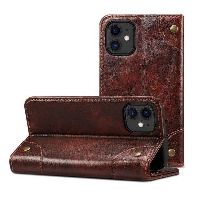 Echte Leder Flip-Wallet-Hülle für iPhone 14 Pro, 14, 13 mit Kartenhalter und Ständer – Schwarz, Blau, Braun, Rot 0