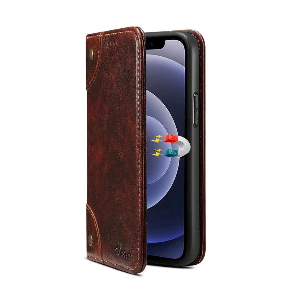 Echte Leder Flip-Wallet-Hülle für iPhone 14 Pro, 14, 13 mit Kartenhalter und Ständer – Schwarz, Blau, Braun, Rot 2