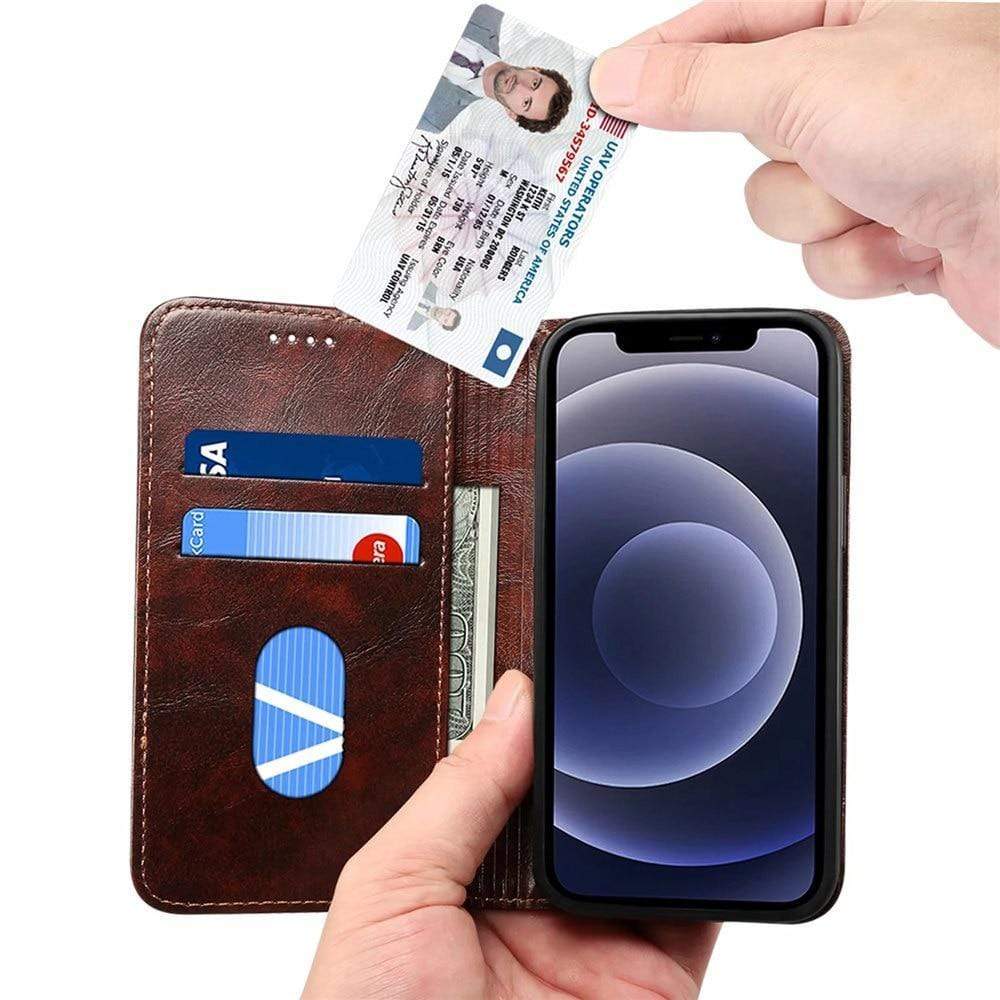 Echte Leder Flip-Wallet-Hülle für iPhone 14 Pro, 14, 13 mit Kartenhalter und Ständer – Schwarz, Blau, Braun, Rot 4