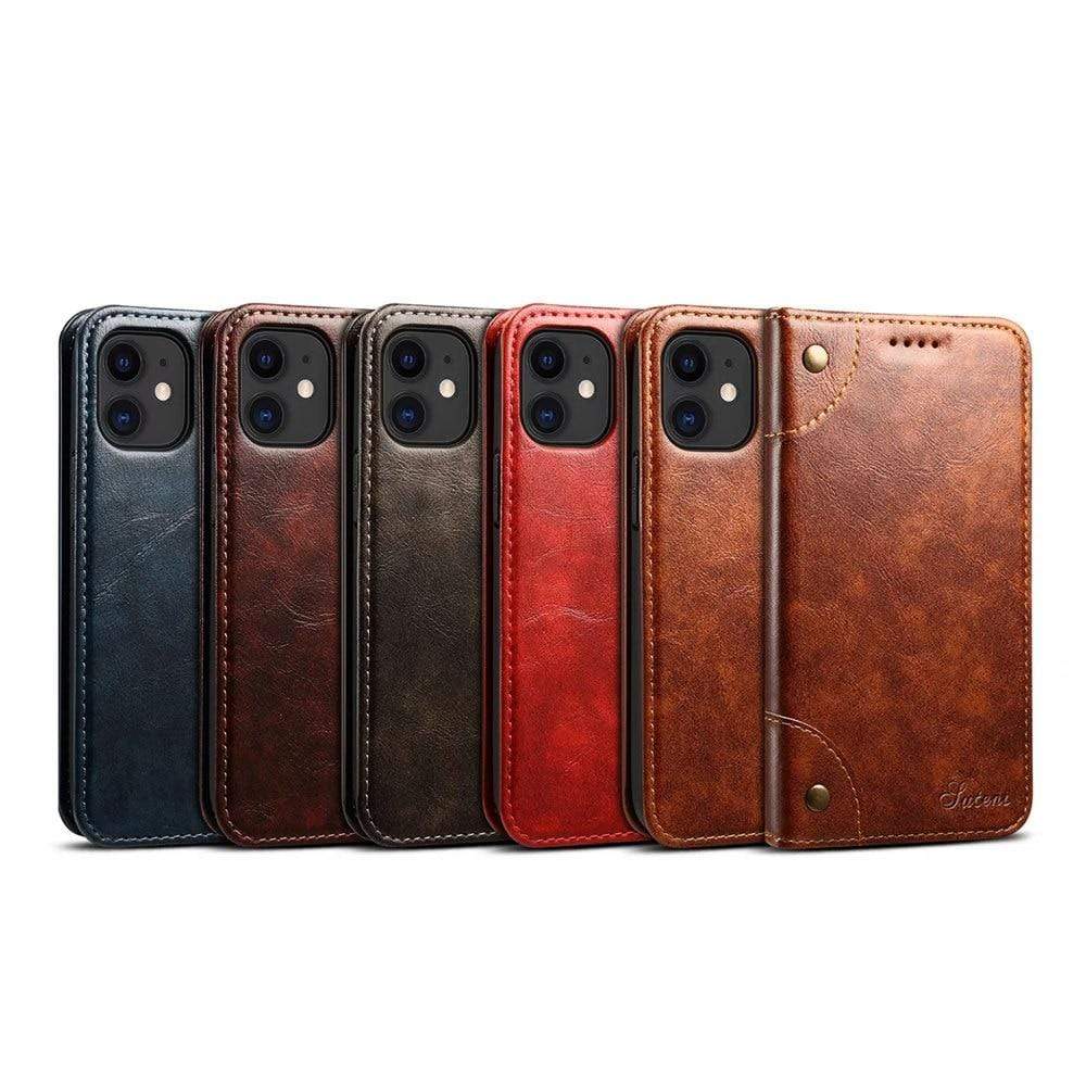 Echte Leder Flip-Wallet-Hülle für iPhone 14 Pro, 14, 13 mit Kartenhalter und Ständer – Schwarz, Blau, Braun, Rot 5