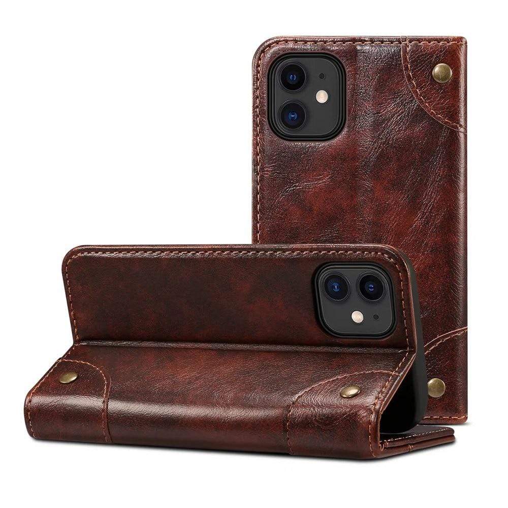 Echte Leder Flip-Wallet-Hülle für iPhone 14 Pro, 14, 13 mit Kartenhalter und Ständer – Schwarz, Blau, Braun, Rot 6