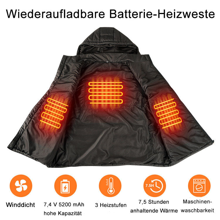 Elektrisch Beheizte Kapuzen-Weste Damen/Herren mit Abnehmbarer Kapuze – 3 Temperaturstufen, Wind- und Wasserdicht, Maschinenwaschbar 2