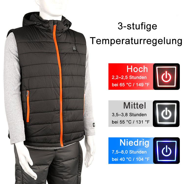 Elektrisch Beheizte Kapuzen-Weste Damen/Herren mit Abnehmbarer Kapuze – 3 Temperaturstufen, Wind- und Wasserdicht, Maschinenwaschbar 3