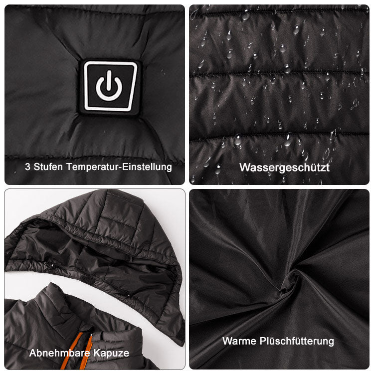 Elektrisch Beheizte Kapuzen-Weste Damen/Herren mit Abnehmbarer Kapuze – 3 Temperaturstufen, Wind- und Wasserdicht, Maschinenwaschbar 5