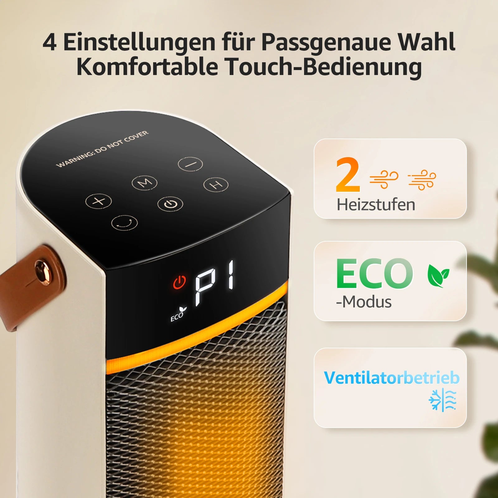 Energiesparender Heizlüfter mit PTC-Keramik-Technologie, 2000 W, 24-Stunden-Timer, Ideal für Bad und Wohnräume 3