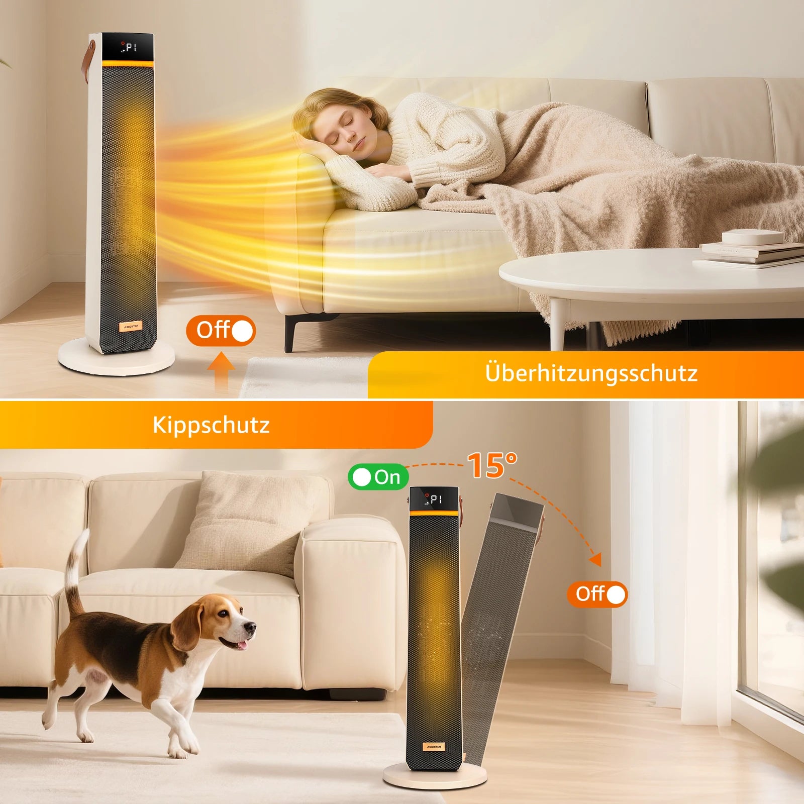 Energiesparender Heizlüfter mit PTC-Keramik-Technologie, 2000 W, 24-Stunden-Timer, Ideal für Bad und Wohnräume 5