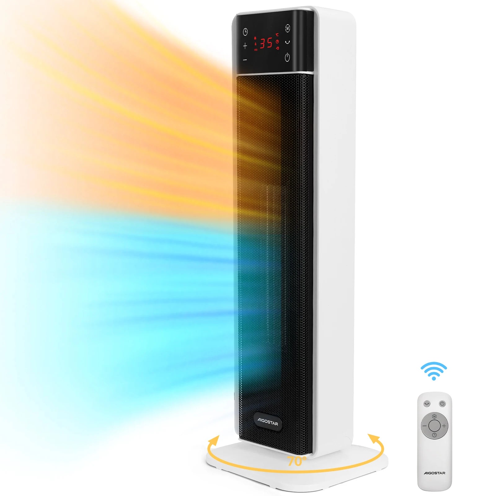 Energiesparender Heizlüfter mit Thermostat und Fernbedienung – 2000 W PTC-Keramik Heizlüfter für Bad und Wohnräume mit 70° Oszillation 0