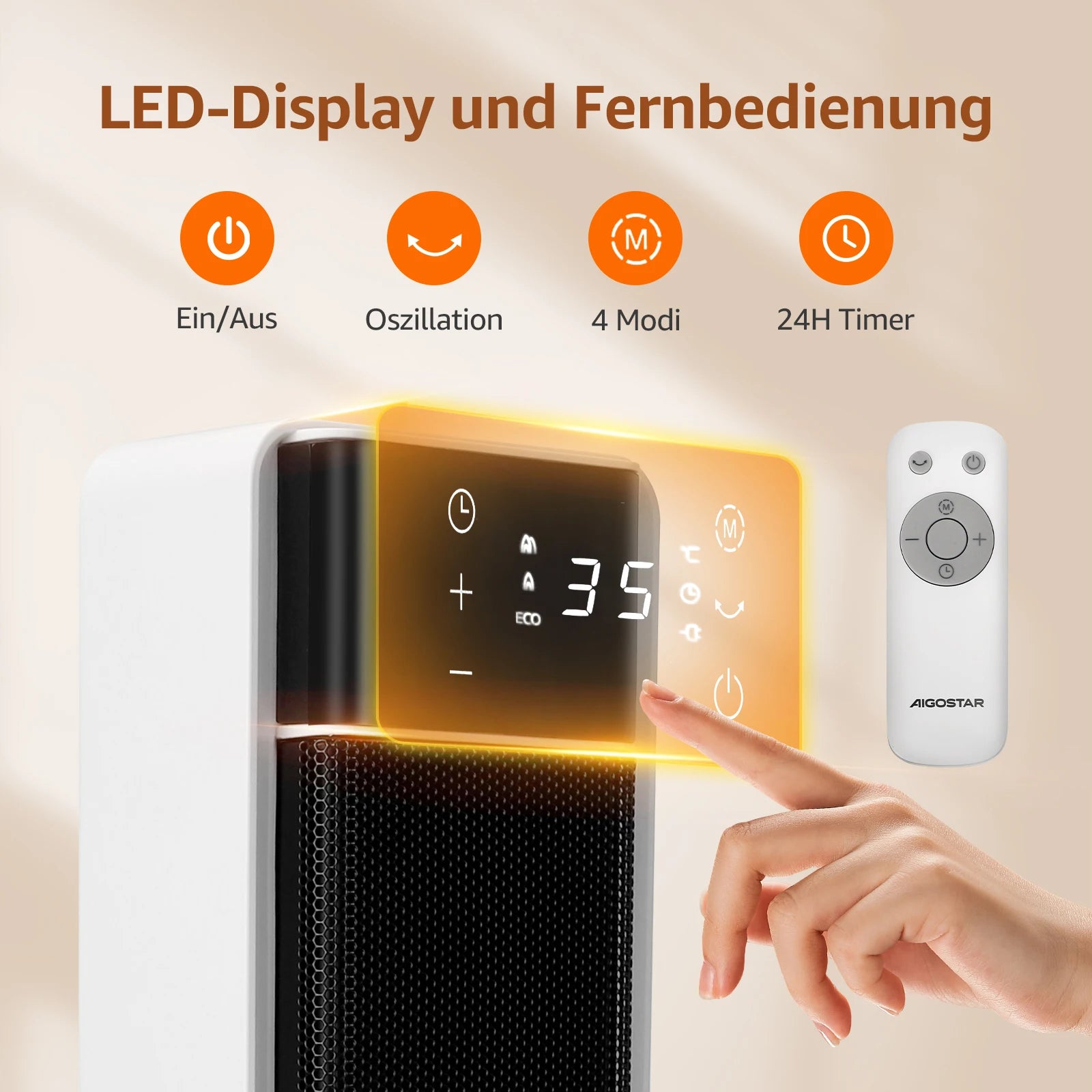 Energiesparender Heizlüfter mit Thermostat und Fernbedienung – 2000 W PTC-Keramik Heizlüfter für Bad und Wohnräume mit 70° Oszillation 2