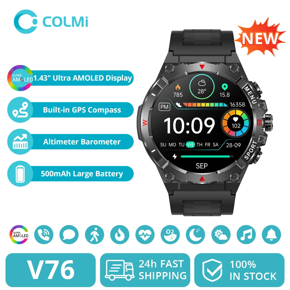 GPS-Smartwatch mit 1,43-Zoll-AMOLED-Display, Gesundheitsüberwachung und Bluetooth-Anruf – Leicht und Wasserdicht IP68 0