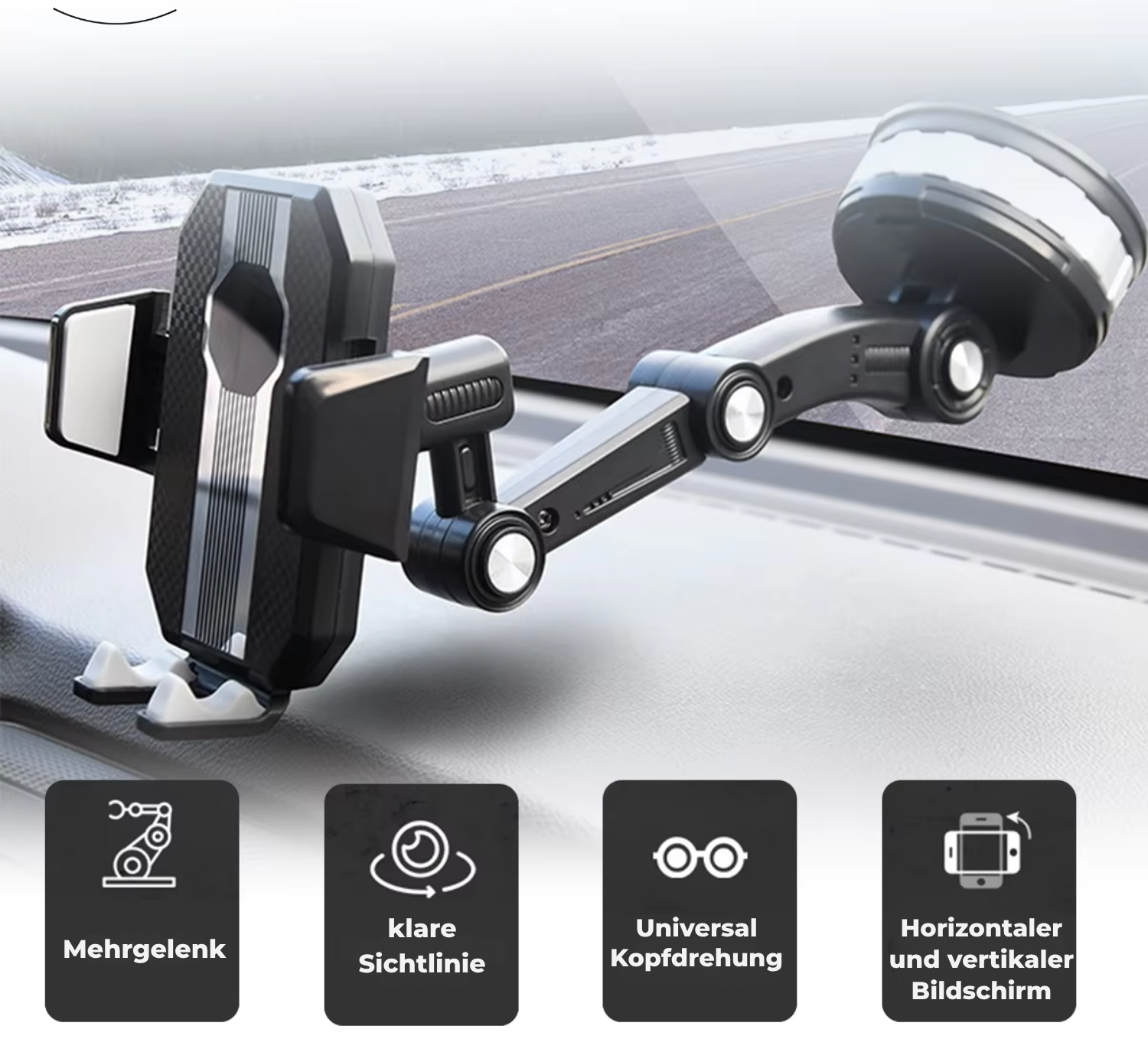 Handyhalterung fürs Auto mit Starker Saugnapf-Haftung und 360° Rotation – Einhandbedienung für Smartphones von 5-9 cm Breite 1