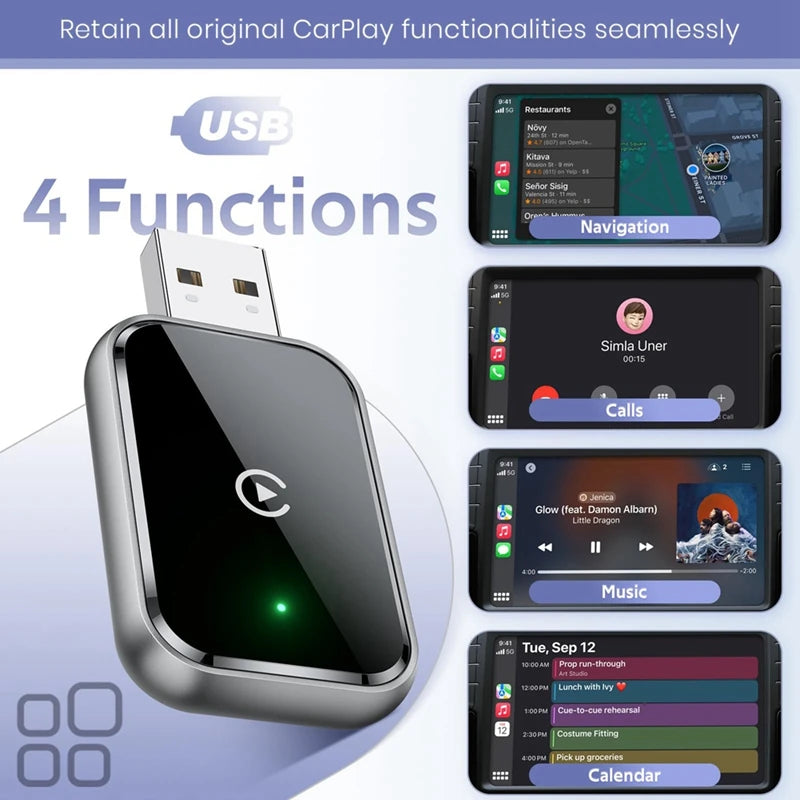 Kabelloser Carplay-Adapter für iPhone – USB & USB-C Kompatibel 1