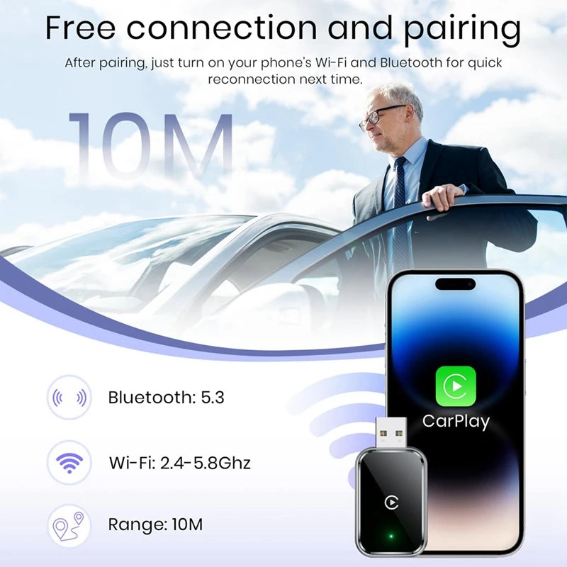Kabelloser Carplay-Adapter für iPhone – USB & USB-C Kompatibel 3