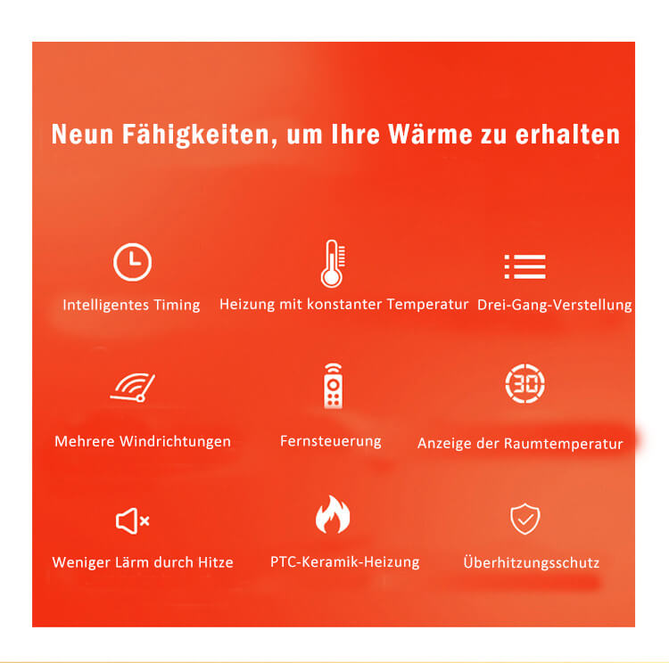 Kompakte Elektroheizung mit Fernbedienung und Digitaler Temperaturanzeige – 3 Heizstufen und Sicherheitsfunktionen 3