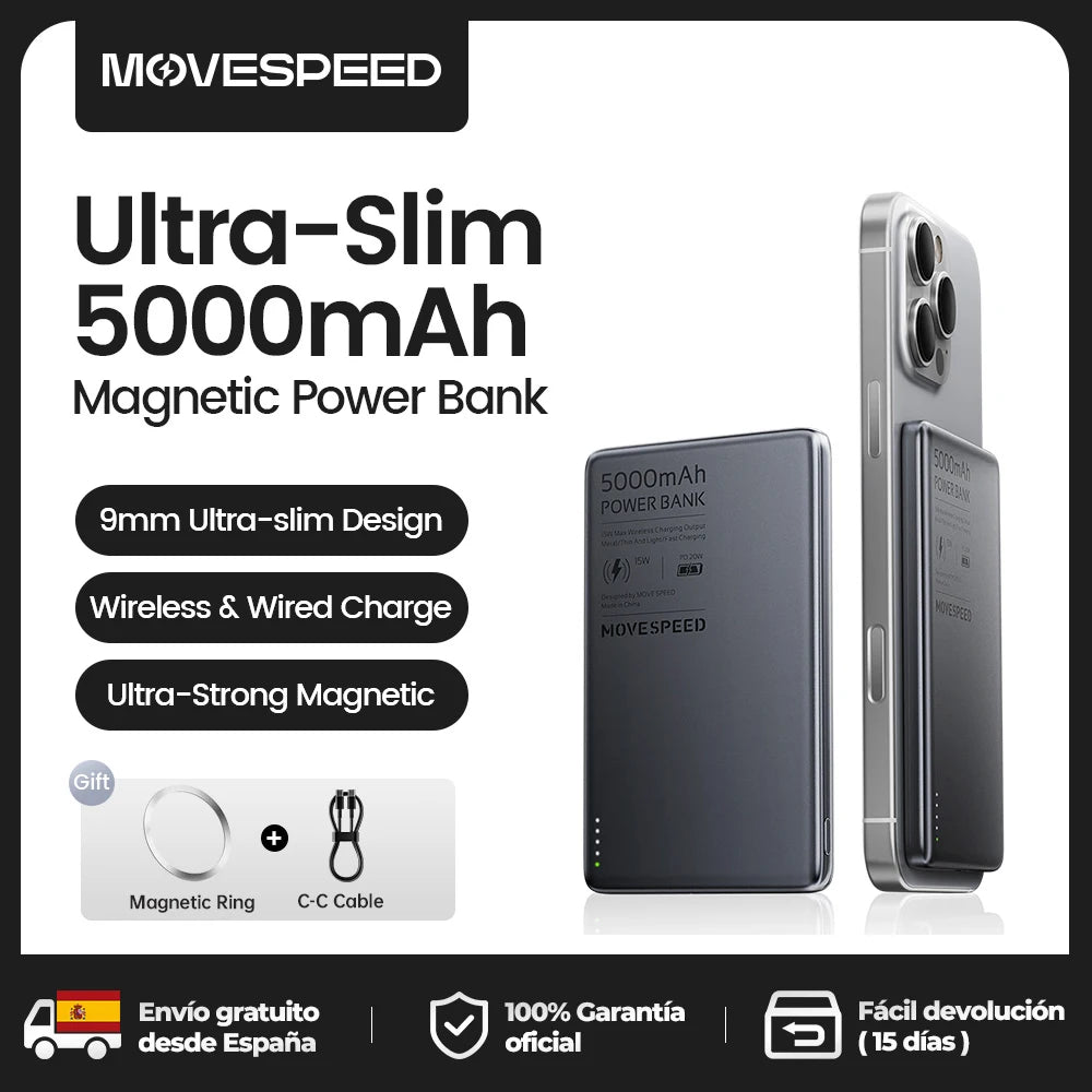 Slim Power Bank 5000 mAh mit Schnellladung – Tragbares Ladegerät für iPhone, Ultraleicht und Hochgeschwindigkeitsladen 0